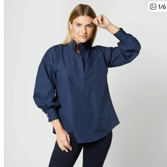 ANN MASHBURN Anaya Navy Popover Shirt Large - Picture 1 of 5
